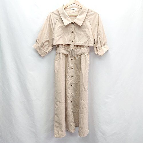 ◇ olive des olive ウエストベルト付き 七分袖 ロング丈 ワンピース サイズF ベージュ レディース E 【1406050082918】