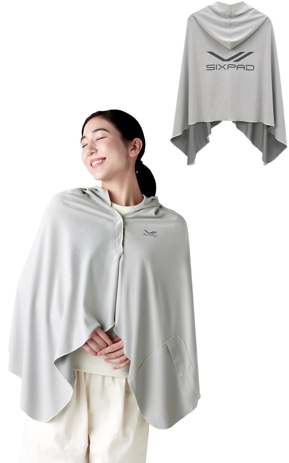 シックスパッド 冷感ポンチョ/Cooling Hooded Poncho (グレー（Free）)e 1a0d0ed5