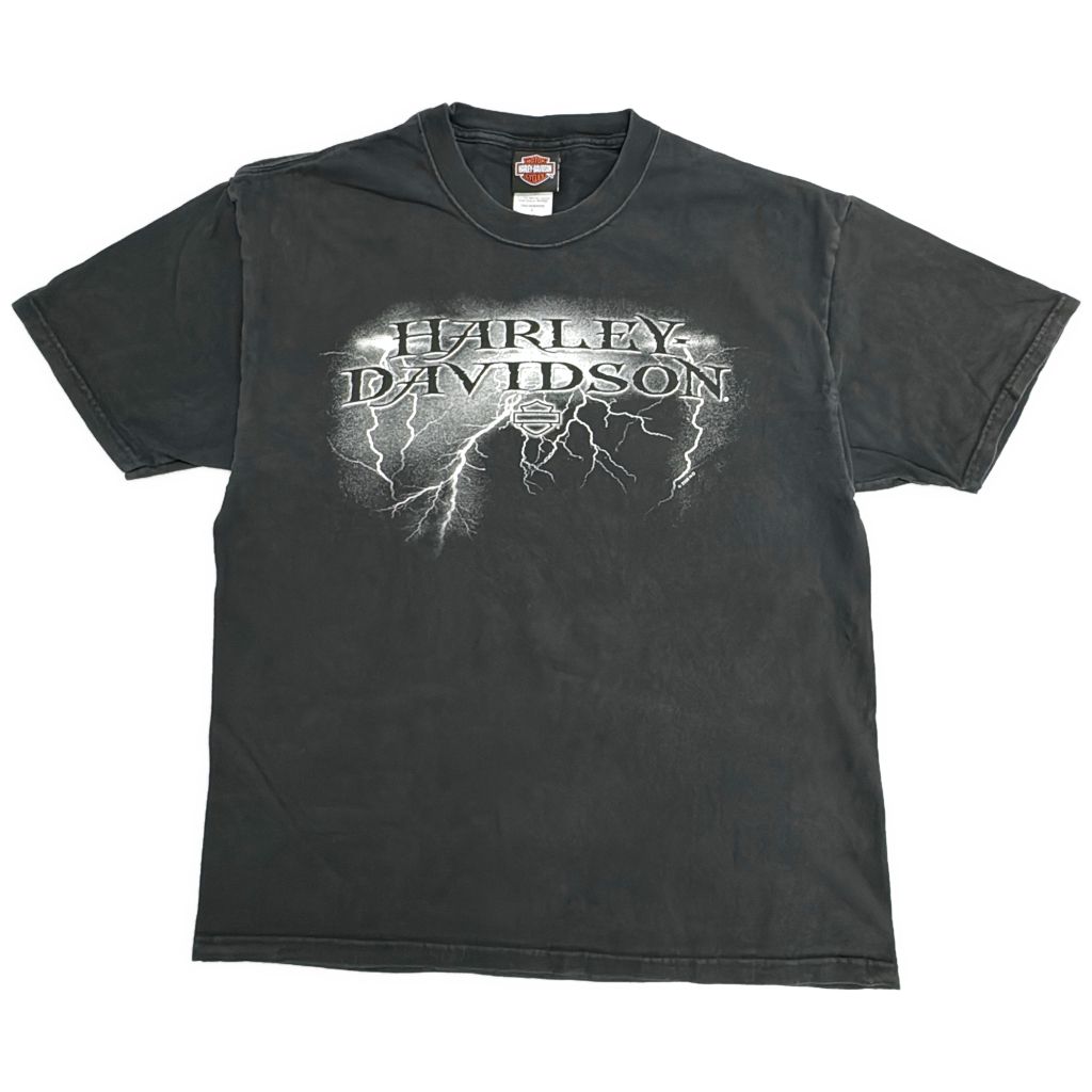 00年代 USA製 HARLEY DAVIDSON ハーレーダビッドソン 半袖Ｔシャツ モーターサイクル サンダー ブラック(メンズ L)中古 古着 Y1058