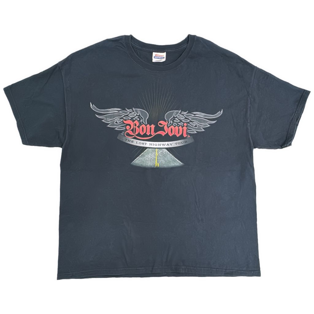 00年代 BON JOVI ボン・ジョヴィ ツアーＴシャツ バンド 大きいサイズ ブラック(メンズ 2XL)中古 古着 Y1085