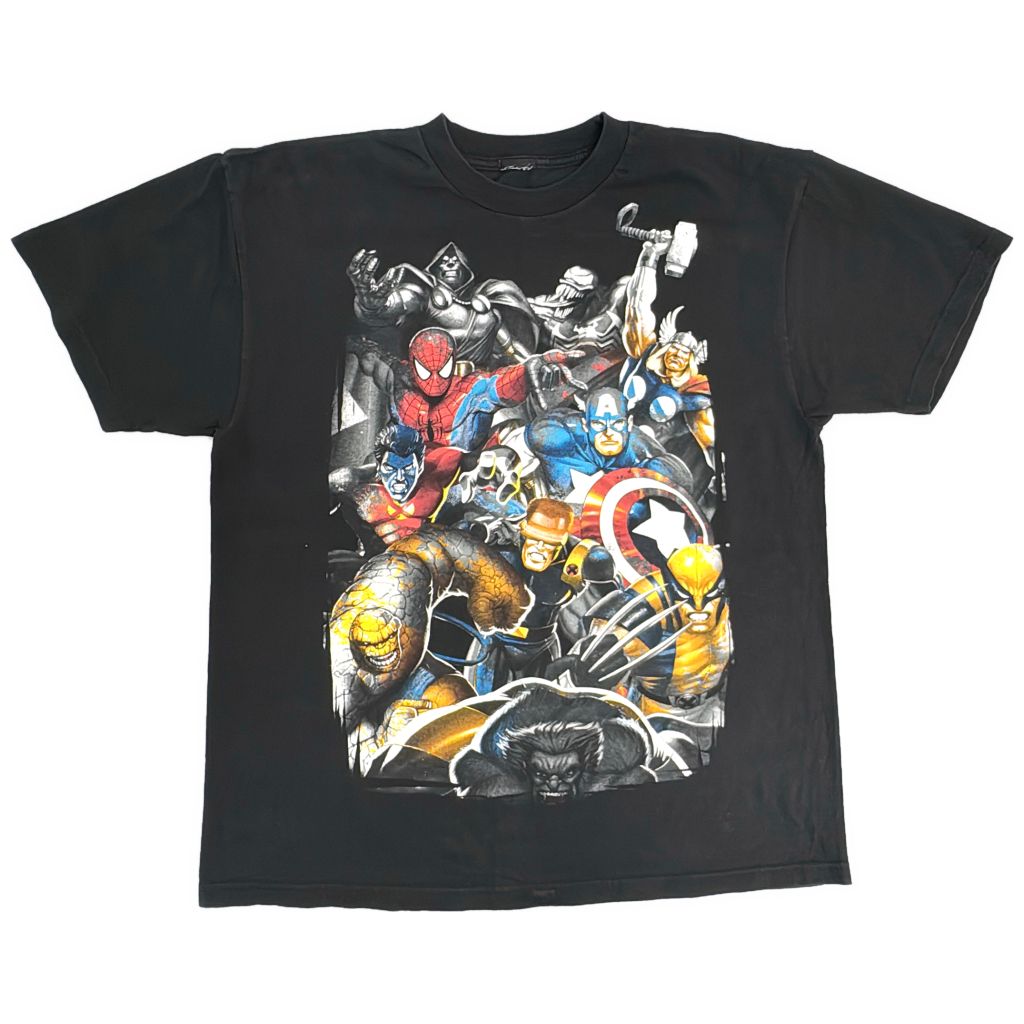 00年代 MARVEL マーベル Avengers アベンジャーズ 半袖Ｔシャツ キャラクター ブラック(メンズ L相当)中古 古着 Y1090