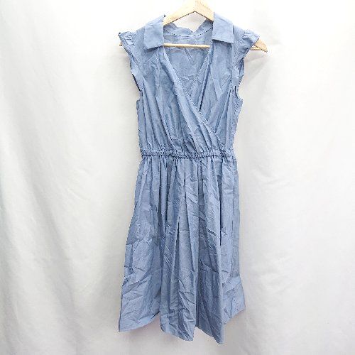 ◇ JILLSTUART ジル スチュアート ガーリー 襟付き ノースリーブ 膝丈 ワンピース サイズ2 ブルー レディース E 【1406050086503】