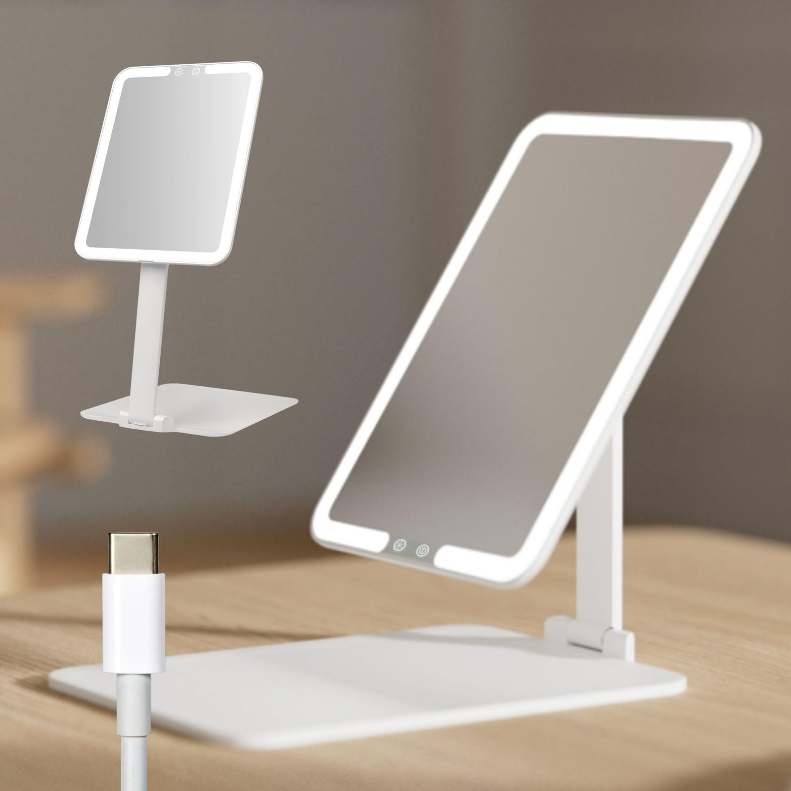 PRIDEMII（プライドミー） 軽量・折りたたみ LED 卓上ミラー 充電式 トラベル・持ち運びに 自動消灯機能 明るさ無段階調整 ３光色切替 コンパクト 女優ミラーkoe a74729d1