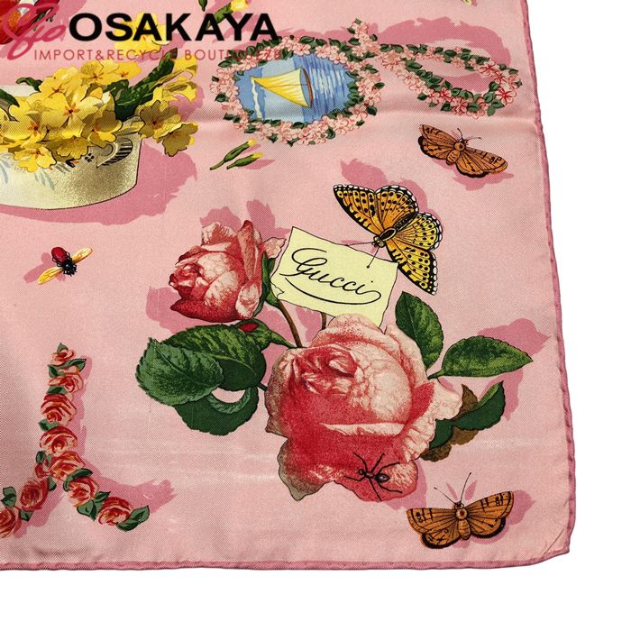 【美品】GUCCIグッチ オールドグッチ フラワー スカーフ ピンク イタリア製 美品 GUCCI グッチ フローラ スカーフ 希少 ピンク シルク 大判