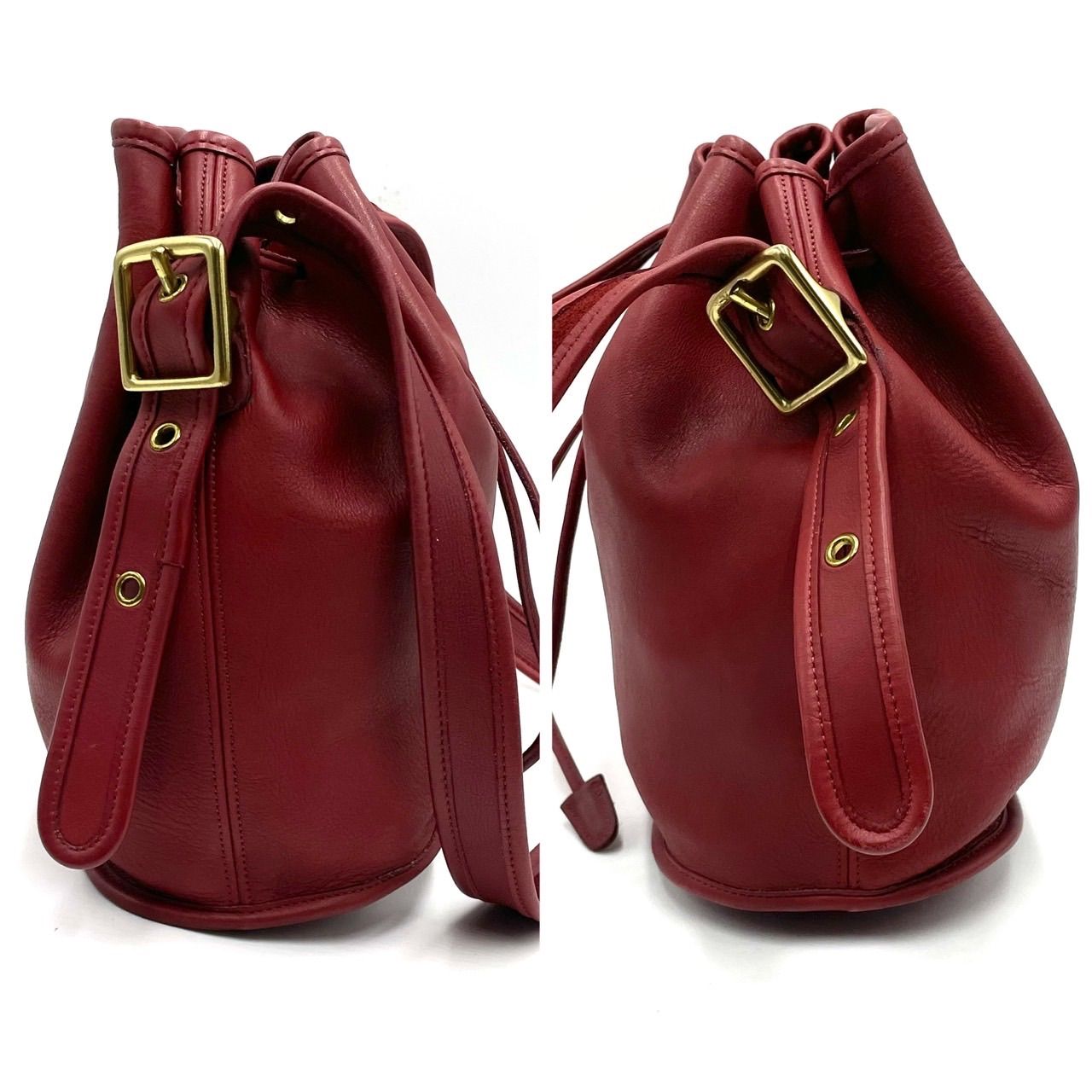 美品○ COACH コーチ オールド ショルダーバッグ 巾着 レッド レザー