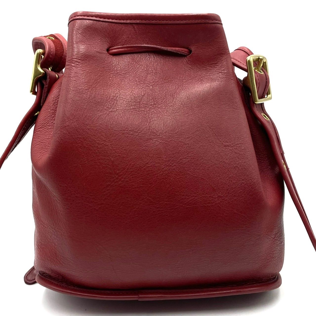 美品○ COACH コーチ オールド ショルダーバッグ 巾着 レッド レザー