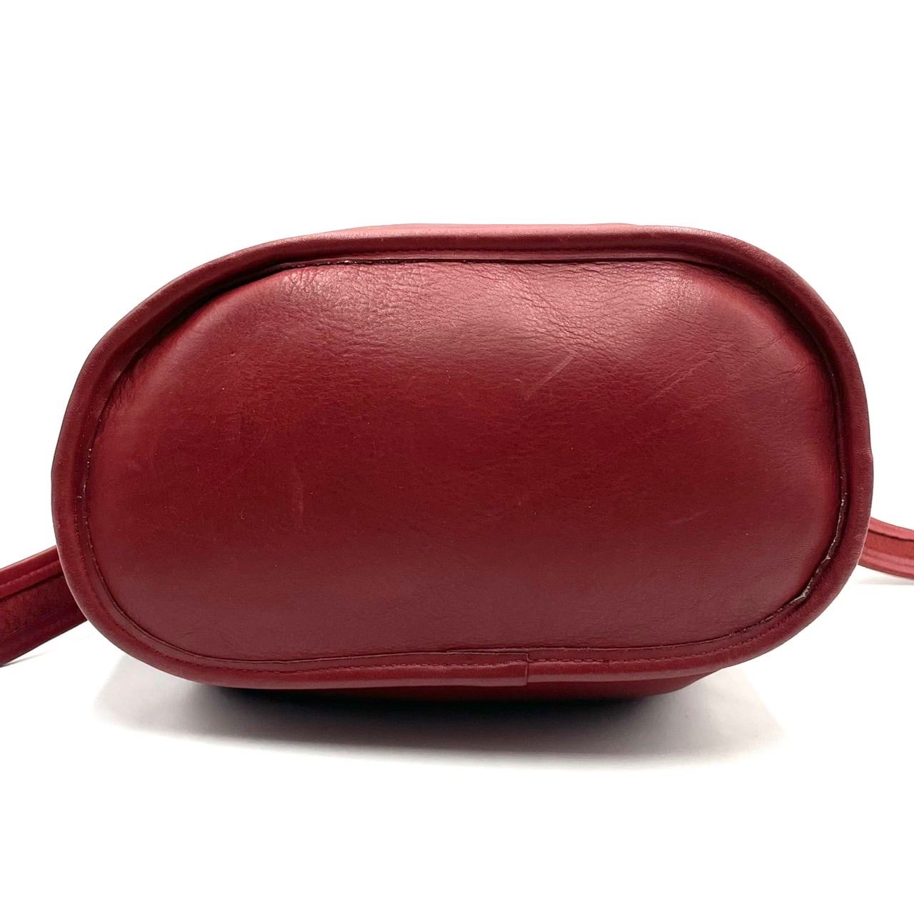 美品○ COACH コーチ オールド ショルダーバッグ 巾着 レッド レザー