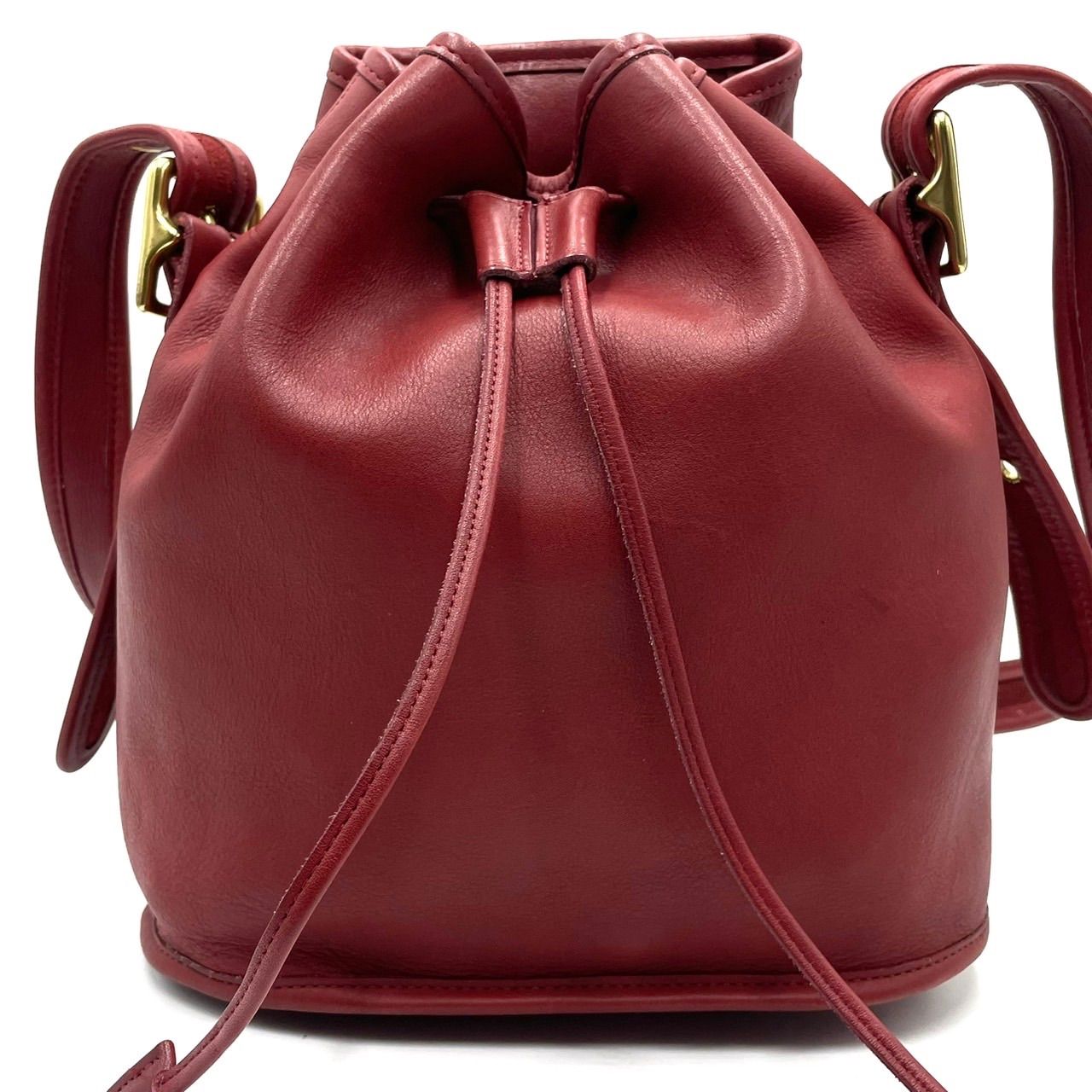 美品○ COACH コーチ オールド ショルダーバッグ 巾着 レッド レザー
