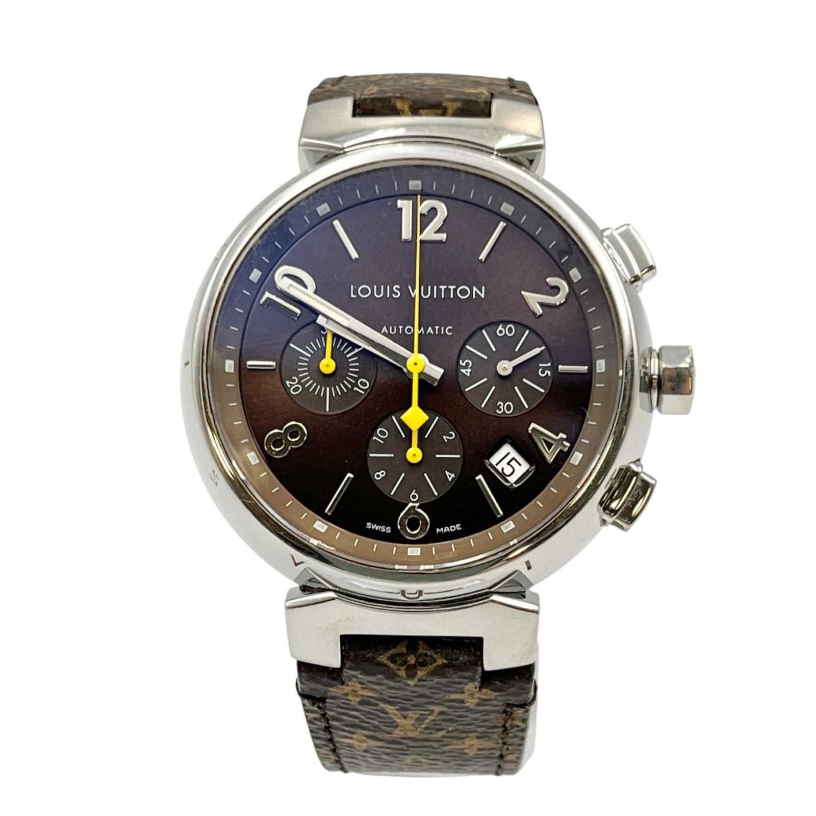 ルイヴィトン LOUIS VUITTON 腕時計 タンブール クロノグラフ Q1121 ステンレススチール/レザー メンズ