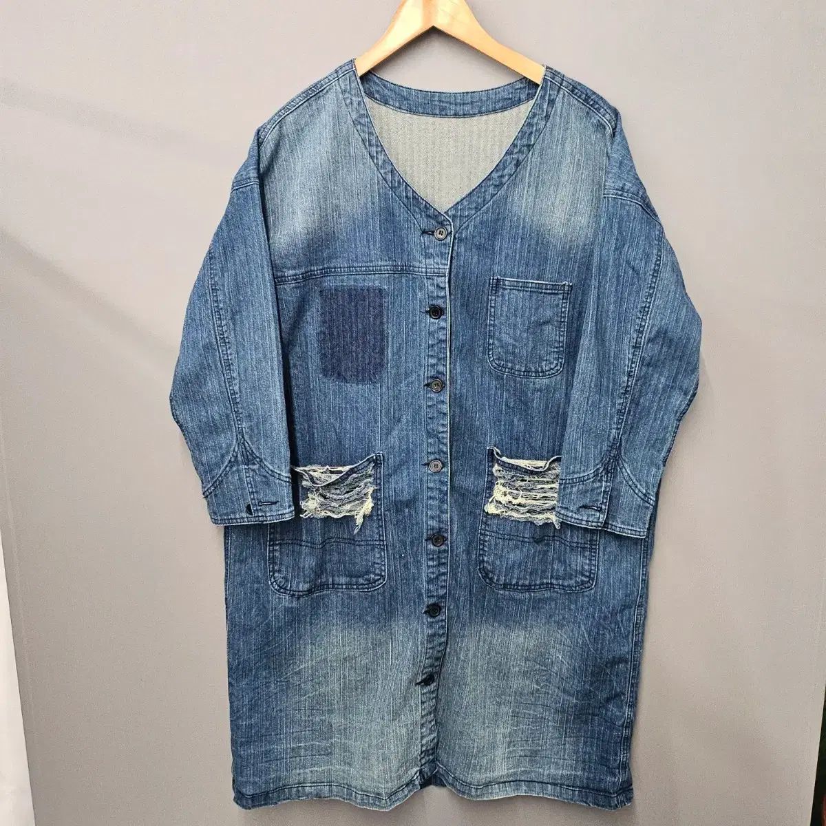 JPN vintage ポケット ダメージ デニム ジャケット ロング丈 5,325円