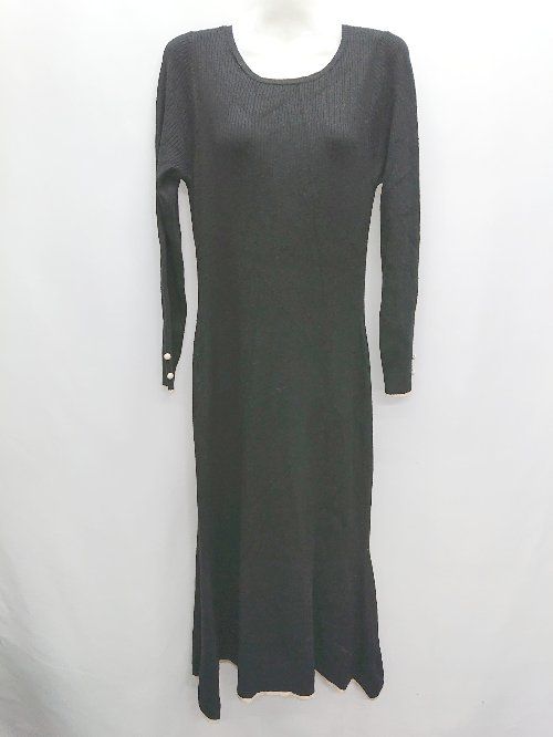 ◇ natural couture ナチュラルクチュール 長袖 膝下丈 ニット ワンピース サイズS ブラック レディース P 【1406110006649】