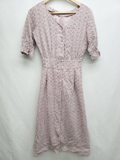 ◇ OLIVE des OLIVE オリーブ デ オリーブ レース ウエストゴム 半袖 膝下丈 ワンピース サイズF ピンク系 レディース P 【1406110023462】