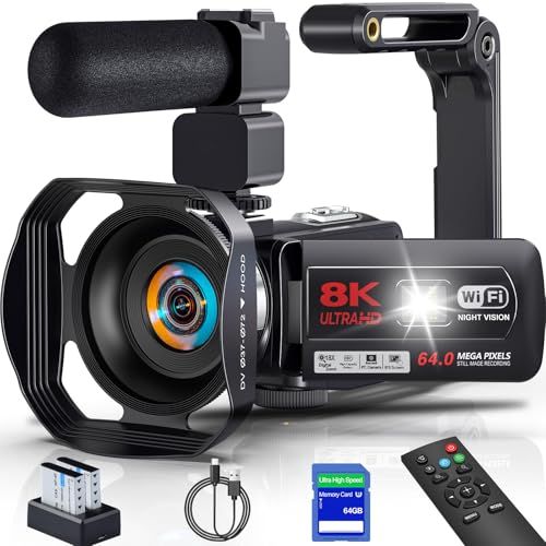 ☆新品☆ビデオカメラ 8K動画撮影 6400万画素 YouTubeカメラ 64GB SDカード付き コンパクトカメラ 3.0インチのタッチスクリーン 18倍デジタルズーム IRナイトビジョン機能 LEDフィルインライト 2.4Gリモコンフラッ 665108b7
