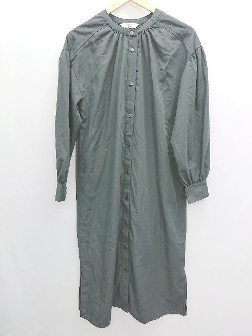 ◇ Samansa Mos2 blue サマンサ スタンドカラー シンプル 無地 長袖 膝下丈 ワンピース サイズF ブラック系 レディース P 【1406110026128】