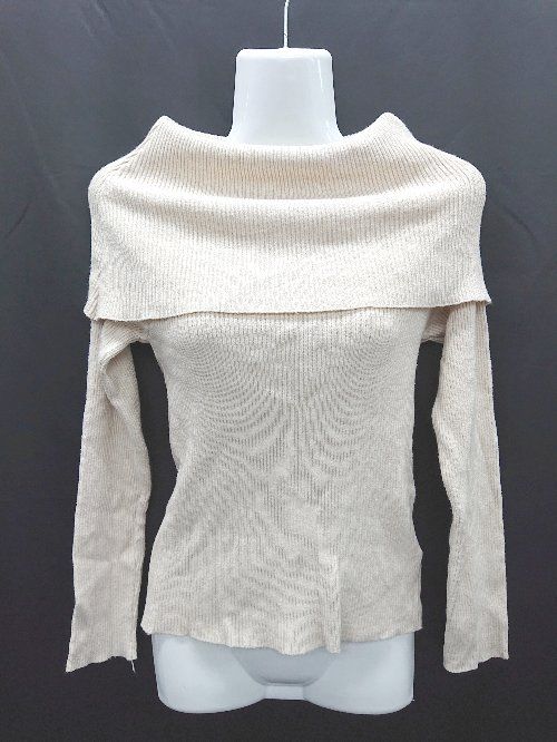 ◇ mooas ムアス タートルネック リブニット 長袖 カットソー サイズF ベージュ系 レディース P 【1406110025701】