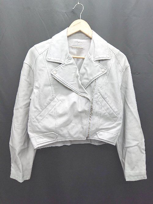 ◇ mysty woman ミスティウーマン フェイクレザー 長袖 ダブル ライダースジャケット サイズS グレー レディース P 【1406180030520】