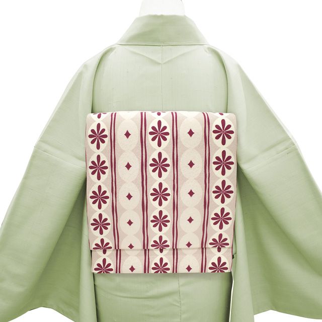 新古品】名古屋帯 染帯 染め帯 九寸 未使用 正絹 全通 ベージュ 赤紫