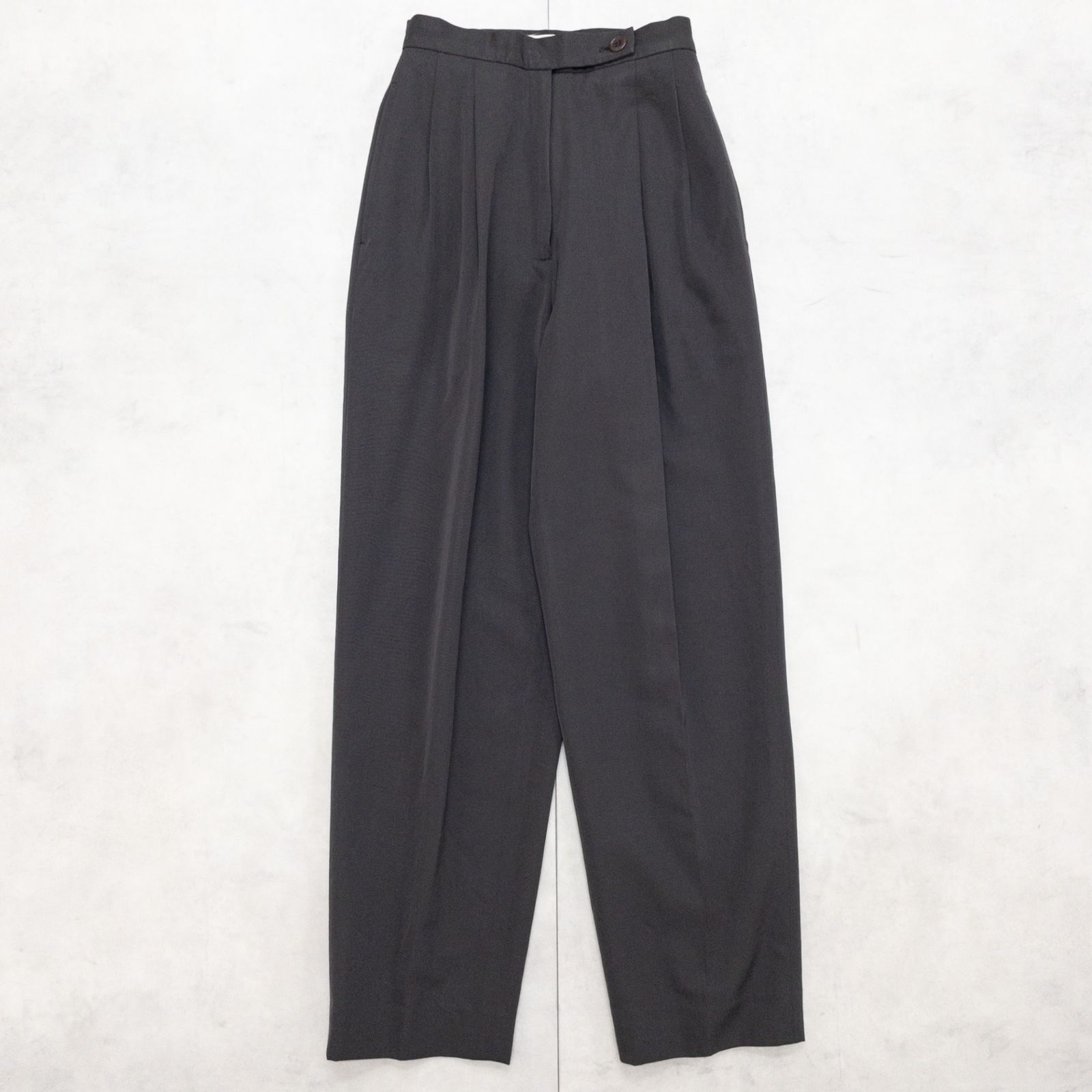 ISSEY MIYAKE イッセイミヤケ スラックス パンツ 2タック ワイド センタープレス ウール ブラウン 日本製 レディース S b01452