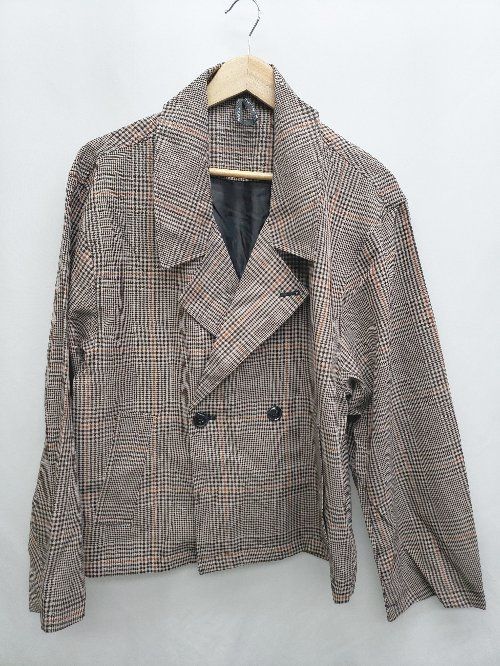 ◇ HALHAM ハルハム チェック柄 長袖 ジャケット サイズM ベージュ ブラック系 レディース P 【1406180044831】