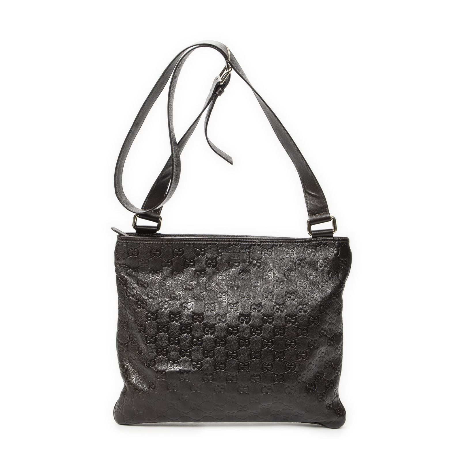 [中古] GUCCI グッチラージスクエアジップメッセンジャーダークブラウングッチッシマA