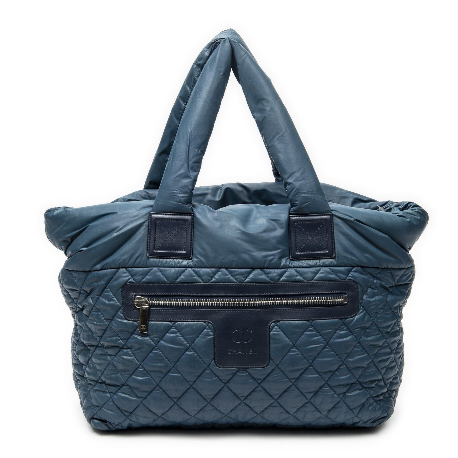 [中古] CHANEL シャネルスモール ココ コクーン リバーシブル トートダークティールマトラッセナイロンキャンバスA
