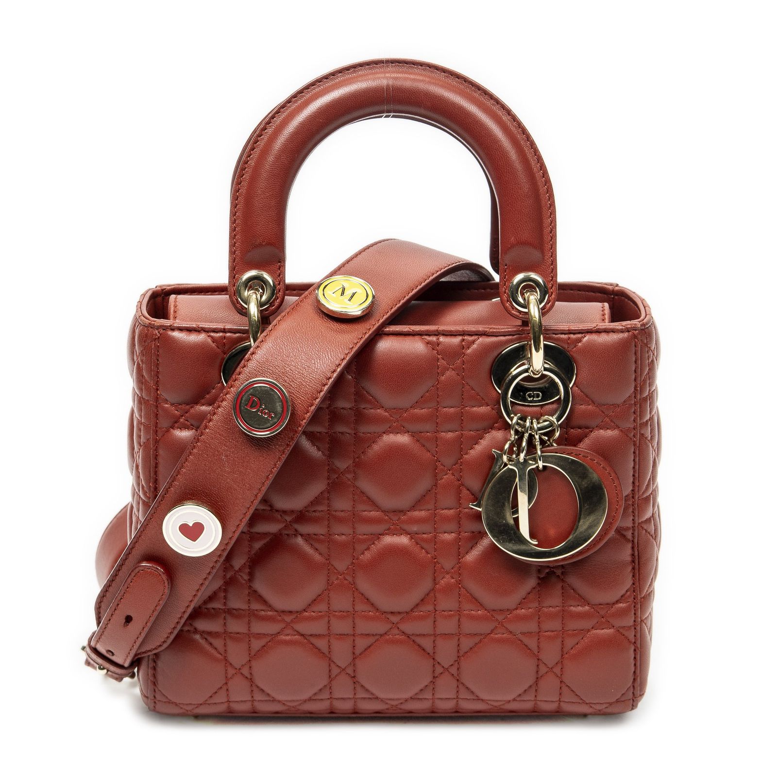 [中古] DIOR ディオールスモール レディ ディオール フラップ赤カナージラムスキンレザーA