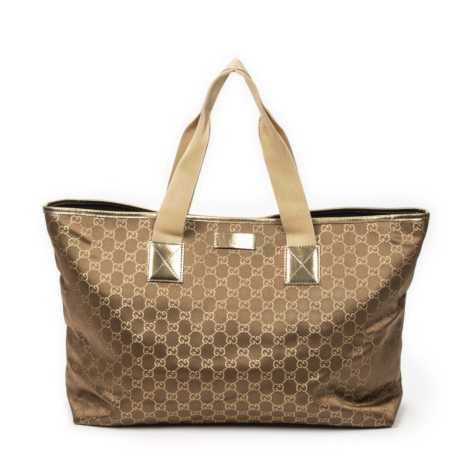 [中古] GUCCI グッチラージウェブオリゾンタルトートバッグ金GGサテンキャンバスA