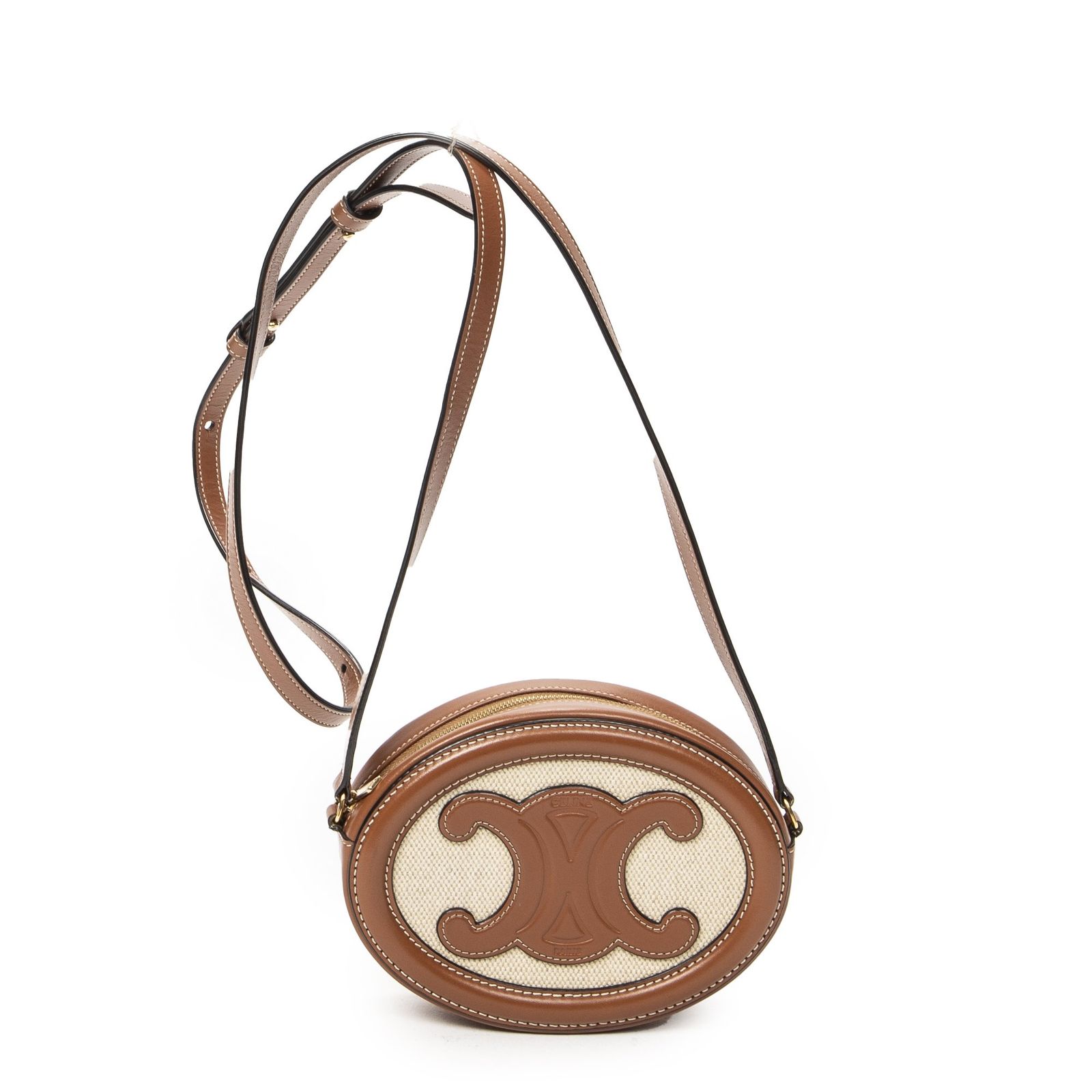 [中古] CELINE セリーヌトリオンフ オーバル クロスボディ茶色カーフスキンレザーA