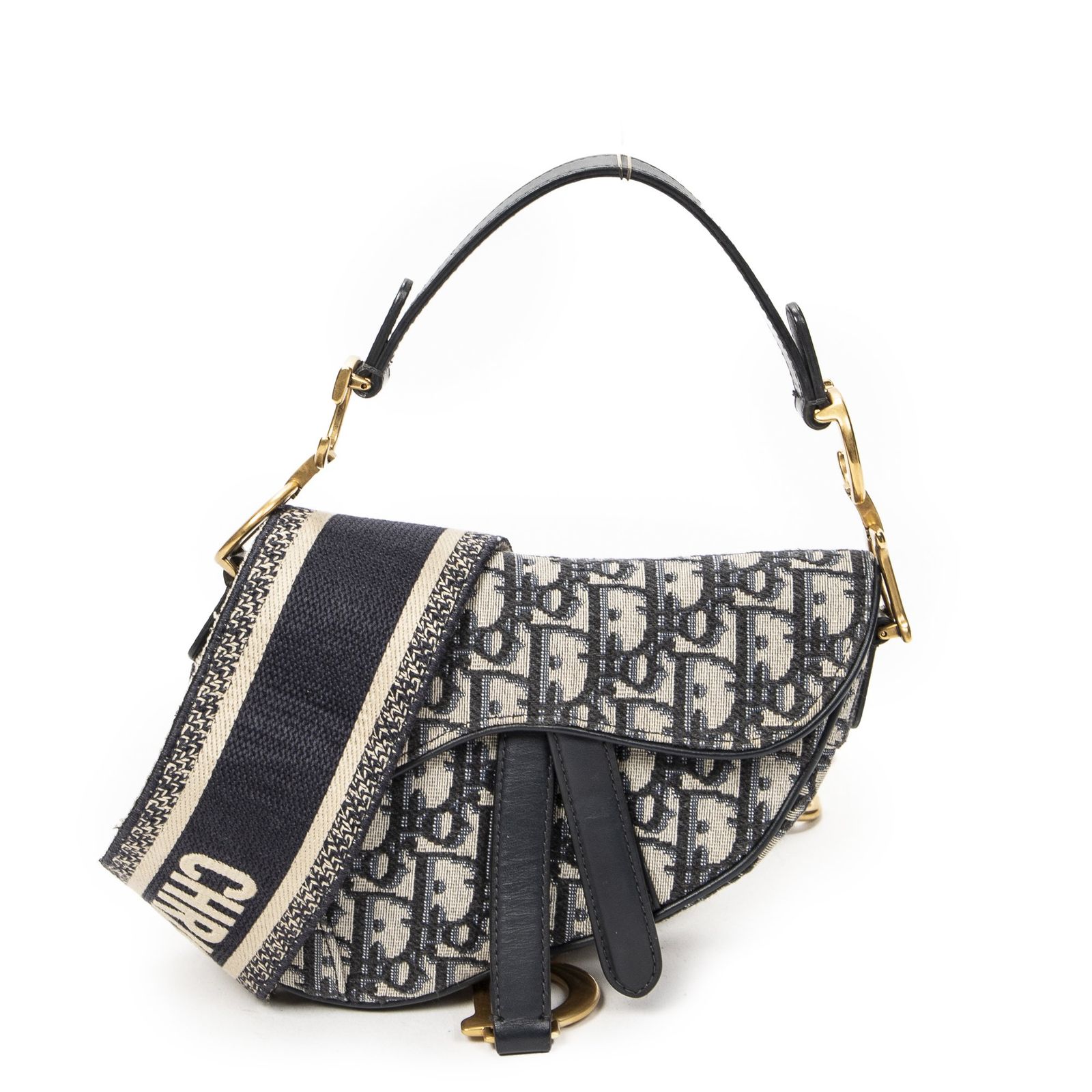 [中古] DIOR ディオールニューサドルバッグネイビー/ベージュオブリークジャカードキャンバスA