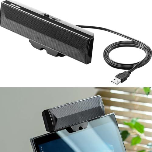 サンワダイレクト USBスピーカー サウンドバー クリップ式 自立可能 コンパクト 6W パッシブラジエーター内蔵 400-SP089kk 65421eda