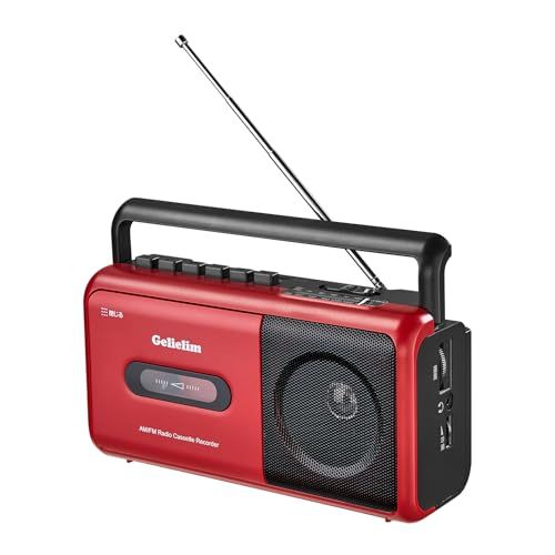 Gelielim ラジカセ FM/AM/ワイドFM対応 カセットテープ再生/録音 ポータブルカセットプレーヤー AC100V/乾電池仕様 ホワイト（紅色）kk 75985bd1 5,569円