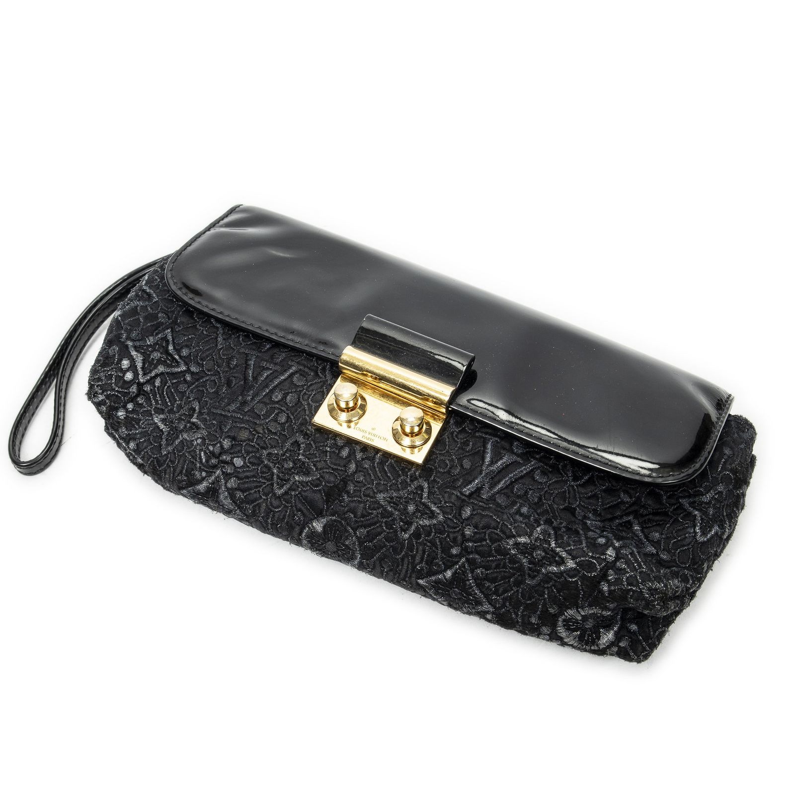 [中古] LOUIS VUITTON ルイヴィトンポシェット レース クラッチ黒エムブロイダーキャンバスAB