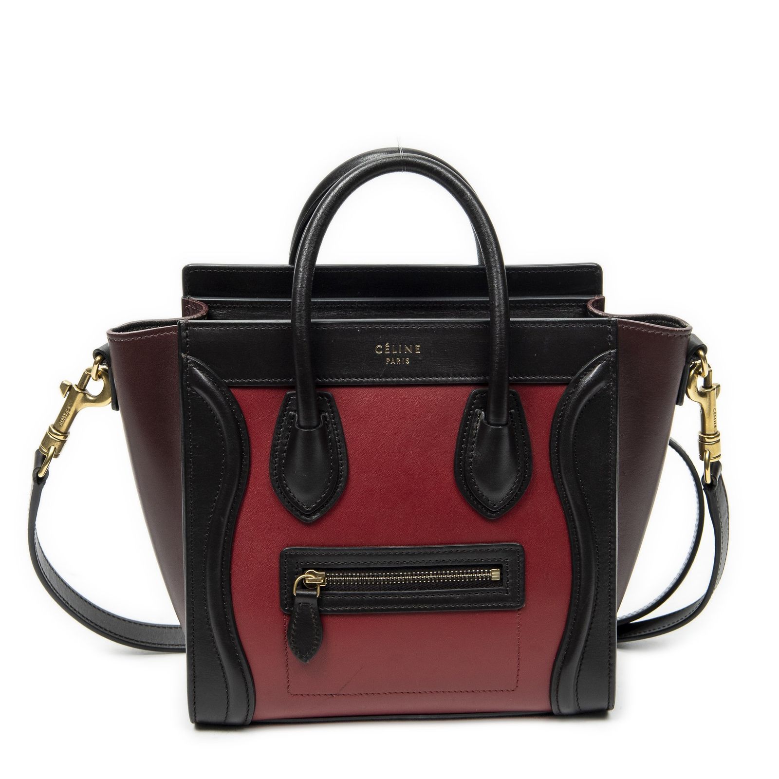 [中古] CELINE セリーヌナノ ラゲージ赤/黒カーフスキンレザーA