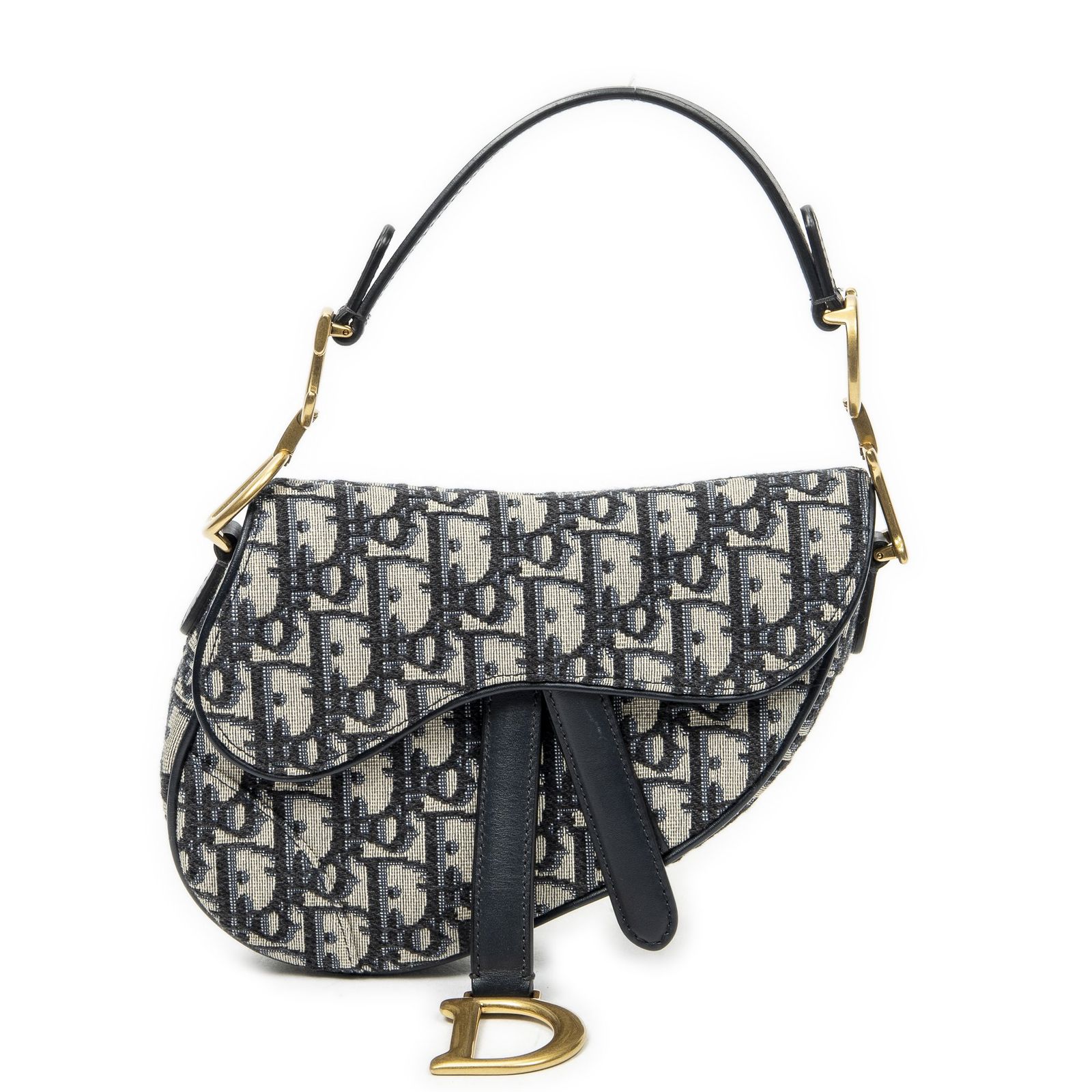 [中古] DIOR ディオールニューサドルバッグネイビー/ベージュオブリークジャカードキャンバスA