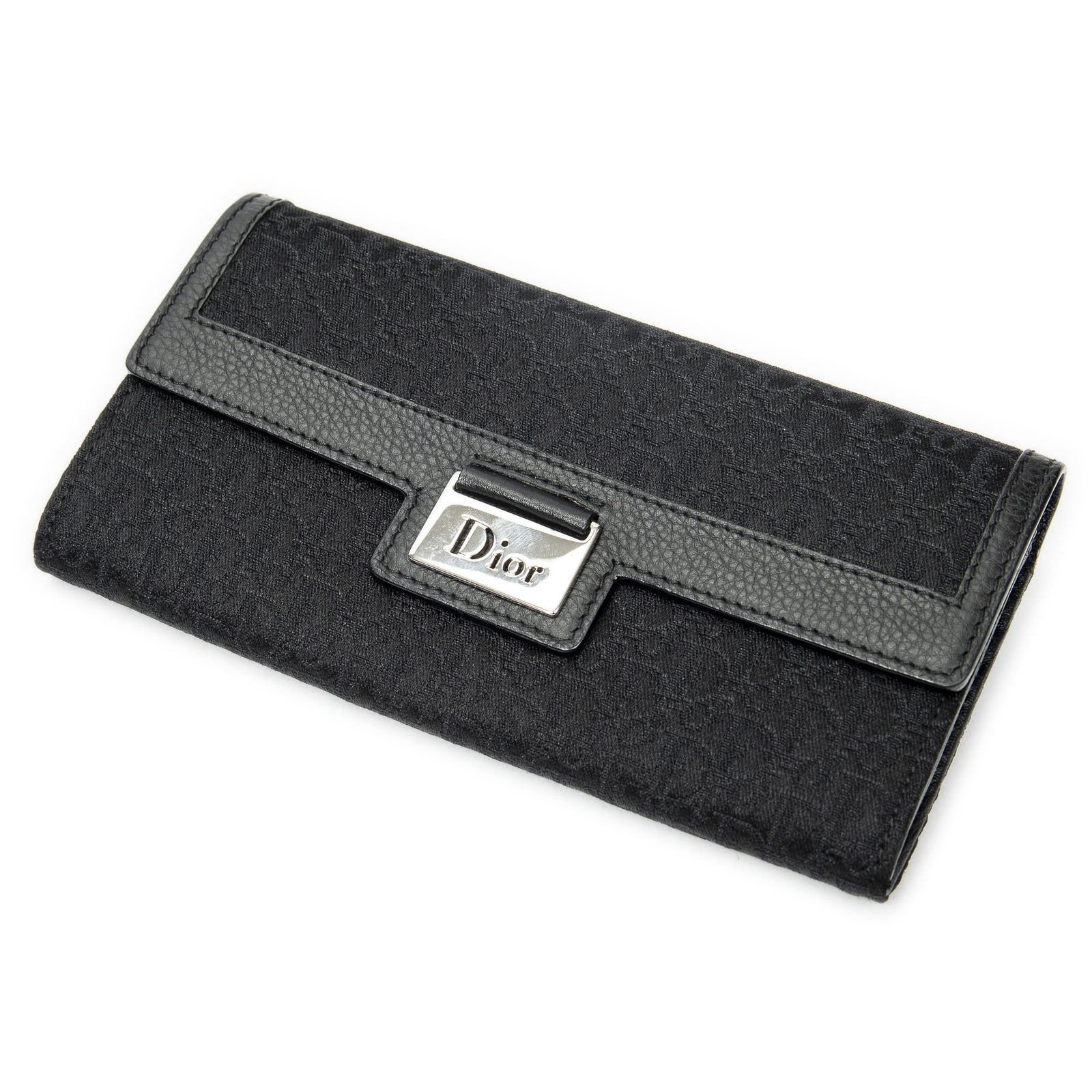 [中古] DIOR ディオールコンチネンタルウォレット黒トロッター柄 キャンバスA
