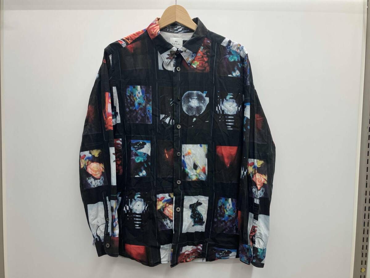 Paul Smith ポールスミス 長袖シャツ 転写プリント PY-CR-77658 総柄 サイズL ブラック