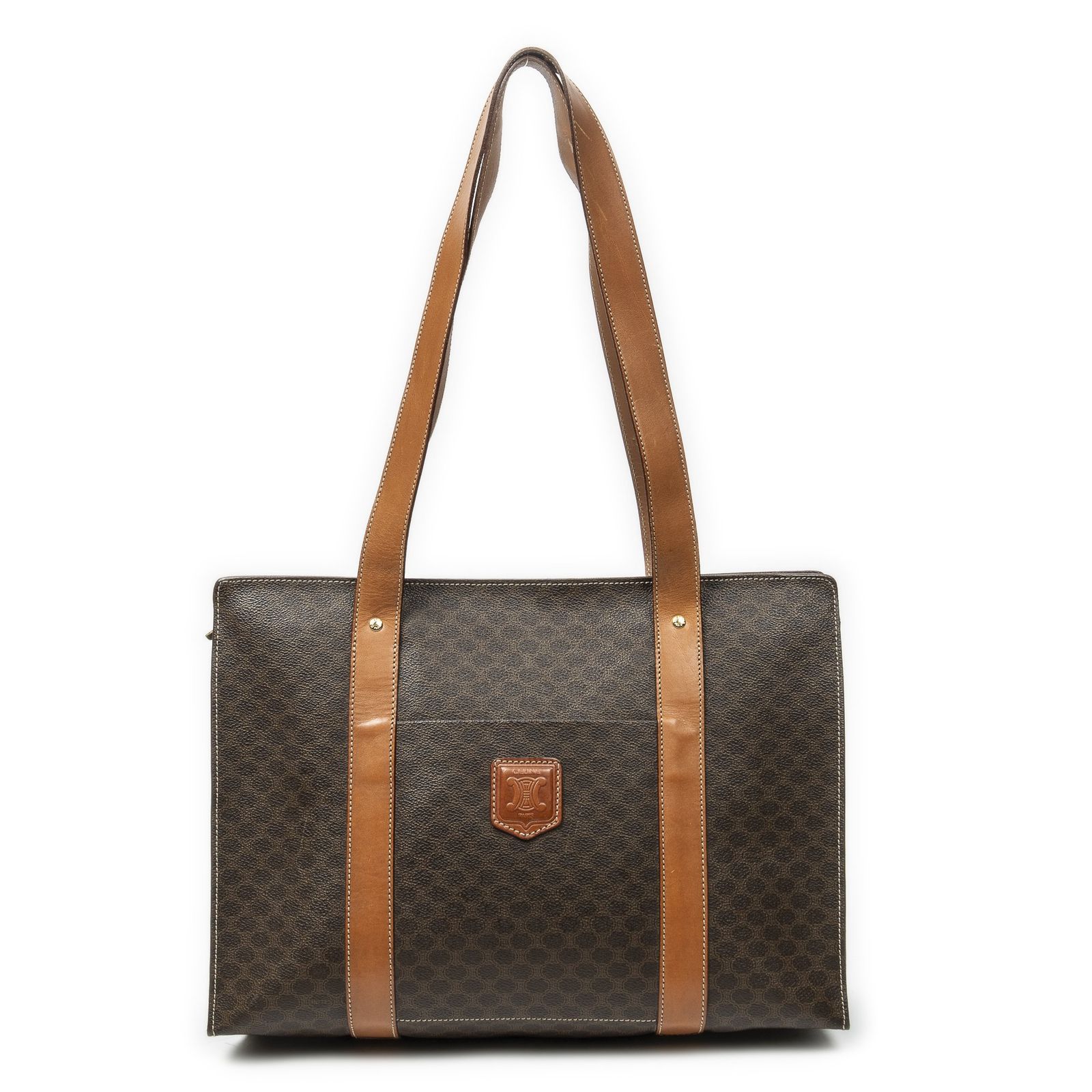 [中古] CELINE セリーヌジップショッピングトート茶色マカダムPVCキャンバスAB