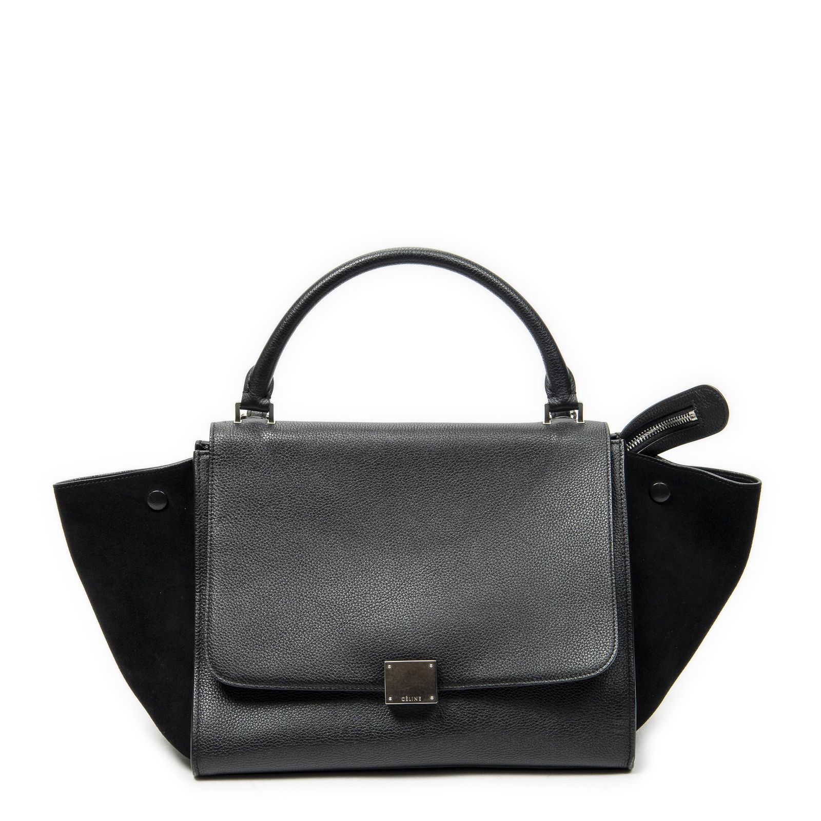 [中古] CELINE セリーヌミディアムトラぺズ黒グレインカーフスキンレザーA
