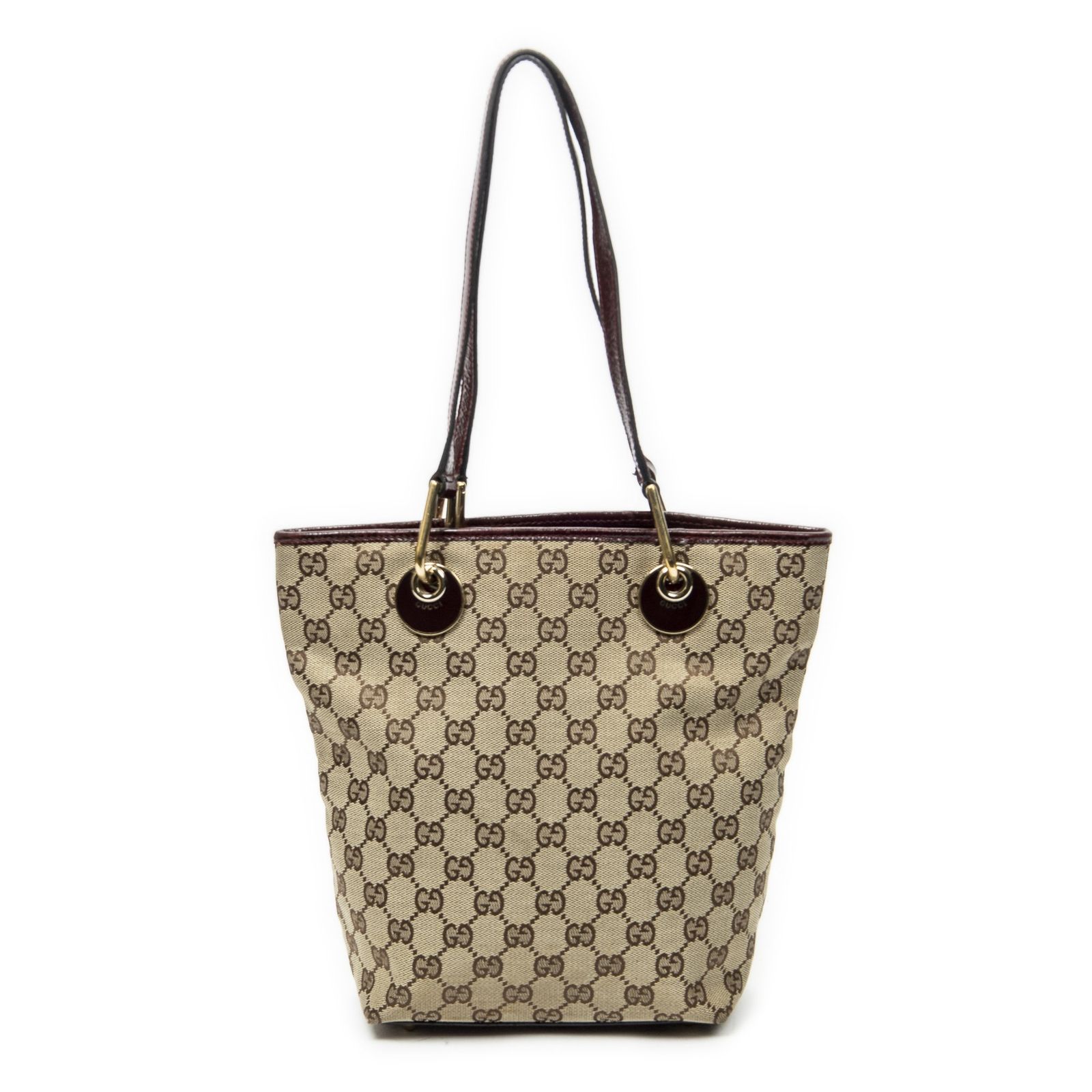 [中古] GUCCI グッチスモール エクリプス ショッピングマルーン、ベージュGGキャンバスAB