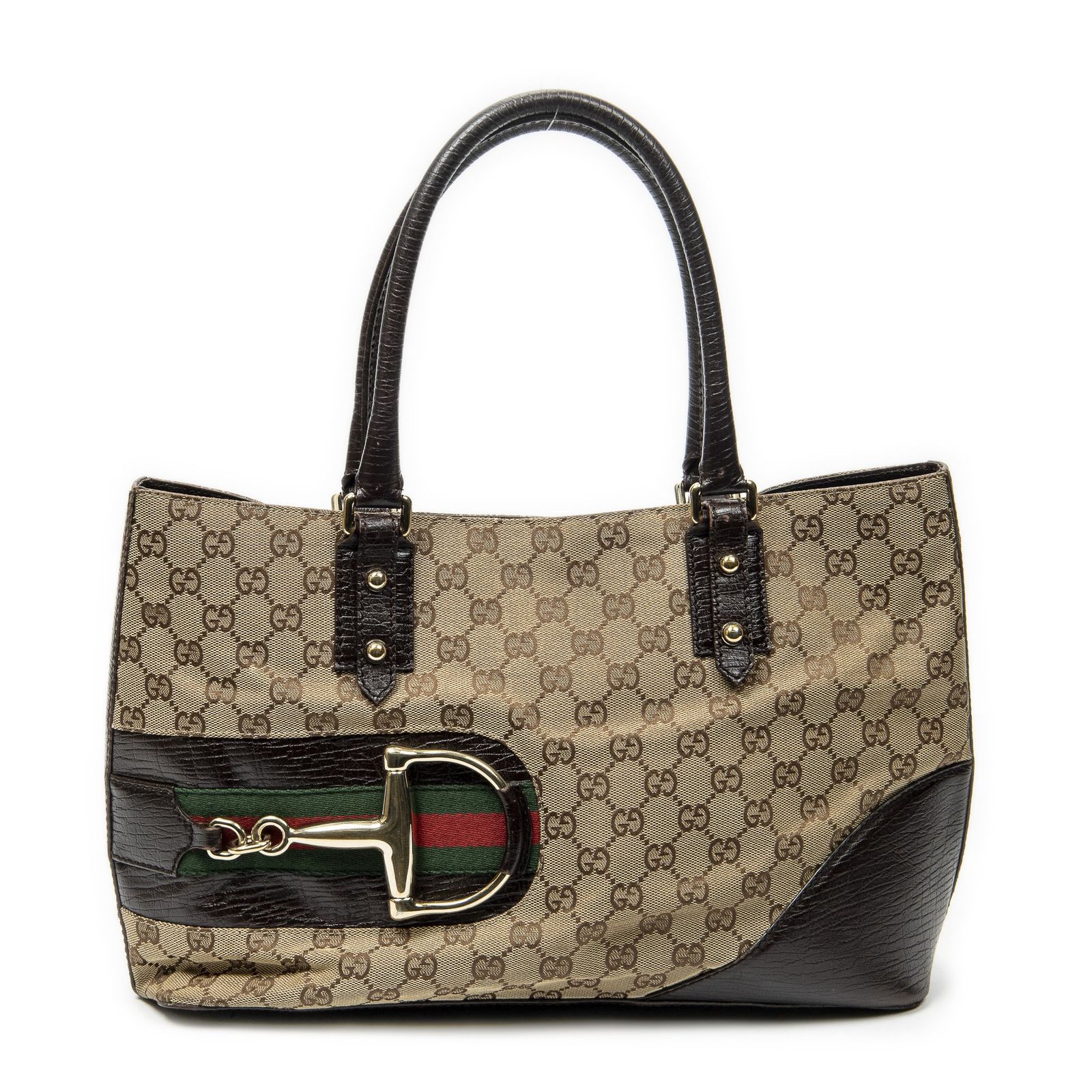[中古] GUCCI グッチミディアム ハスラー トートブラウン/ベージュGGキャンバスAB