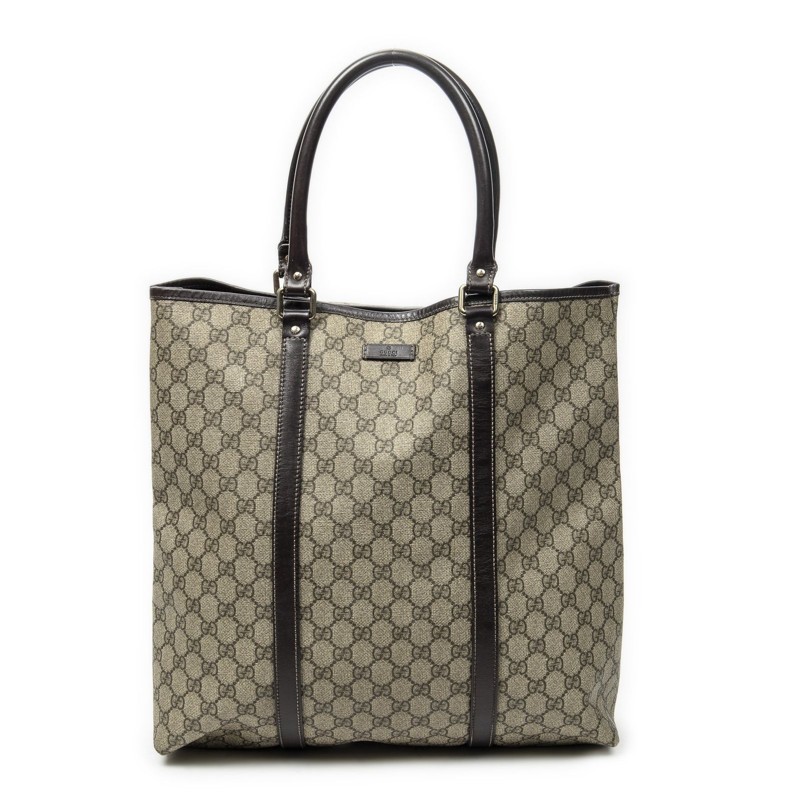[中古] GUCCI グッチバーティカルトートダークブラウン/ベージュスプリームPVCキャンバスA