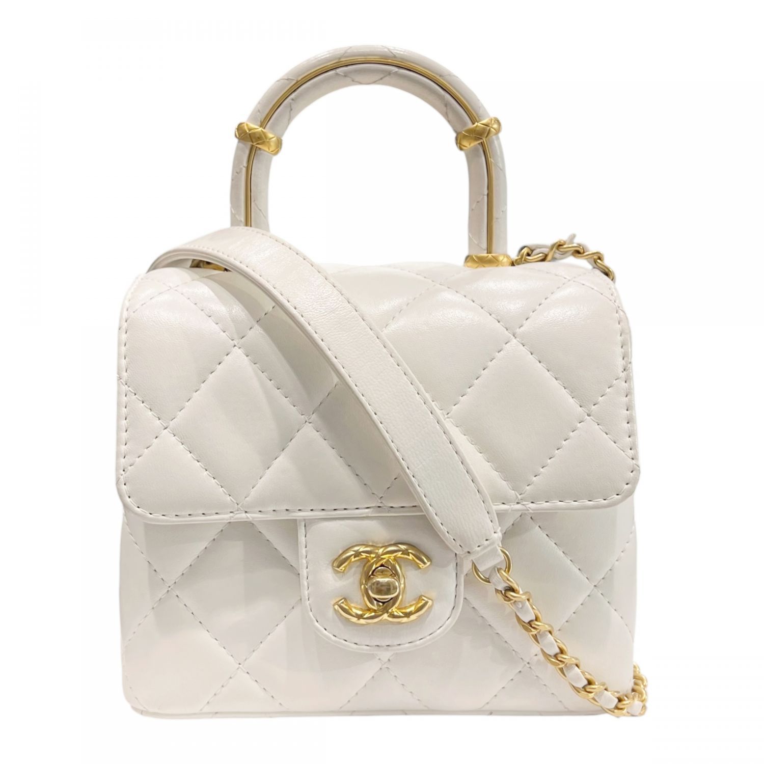 【中古】 CHANEL シャネル ミニマトラッセ 2WAYトップハンドルバッグ ショルダーバッグ ランダムプレート ゴールド金具 ラムスキン ホワイト レディース 25029772 SA 323,550円