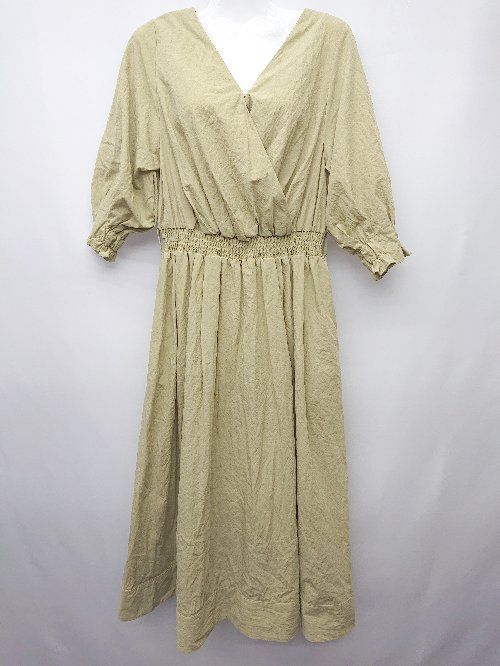 ◇ ◎ natural couture ナチュラルクチュール 七分袖 膝下丈 ワンピース サイズF カーキベージュ系 レディース P 【1406180051624】