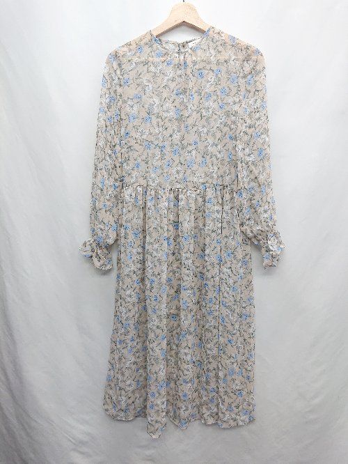 ◇ BEAUTE DE OPAQUE 総柄 長袖 ロング丈 ワンピース サイズ36/S ベージュ ブルー レディース E 【1406180060251】