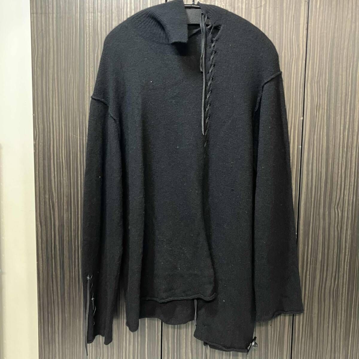 20aw YOHJI YAMAMOTO POUR HOMME ニット レザーレース編みウールナイロンニット HR-K14-194 サイズ3 ヨウジヤマモトプールオム