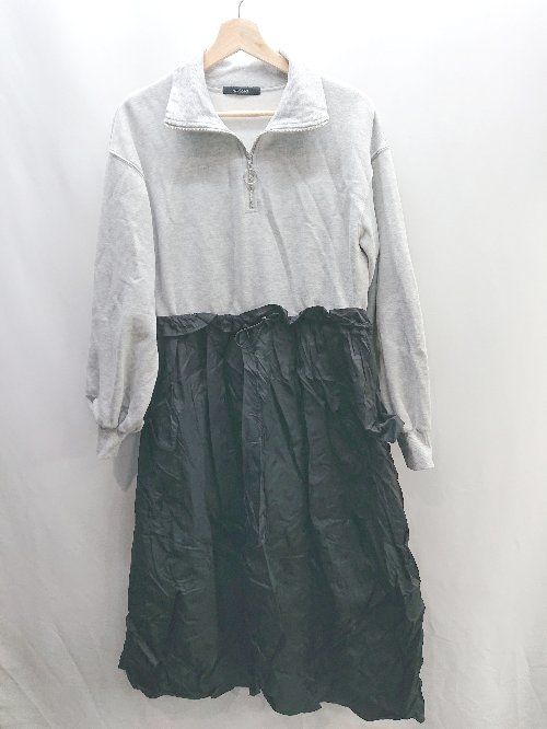 ◇ w closet ダブルクローゼット 長袖 ロング丈 ワンピース サイズF グレー ブラック レディース E 【1406180075033】