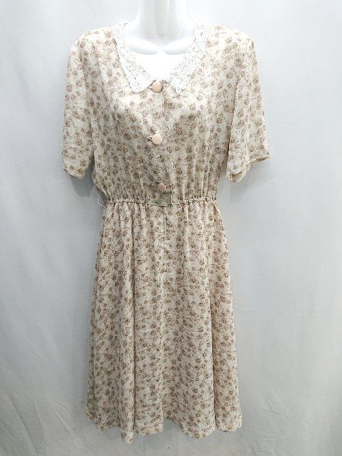 ◇ SOGGETTO ソゲット 花柄 半袖 ロング丈 ワンピース サイズ11AR ベージュ系 レディース E 【1406180075316】
