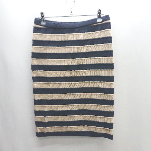 ◇ UNITED ARROWS ユナイテッドアローズ ボーダー柄 ひざ丈 タイト スカート サイズ38 ネイビー ベージュ レディース E 【1406180075262】