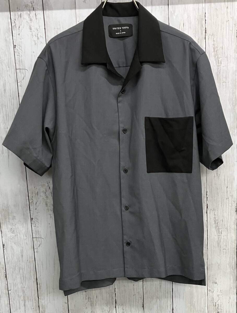 UNITED TOKYO SUMMER WOOL オープンカラーシャツ ユナイテッドトウキョウ 半袖シャツ バイカラー グレー ブラック size1
