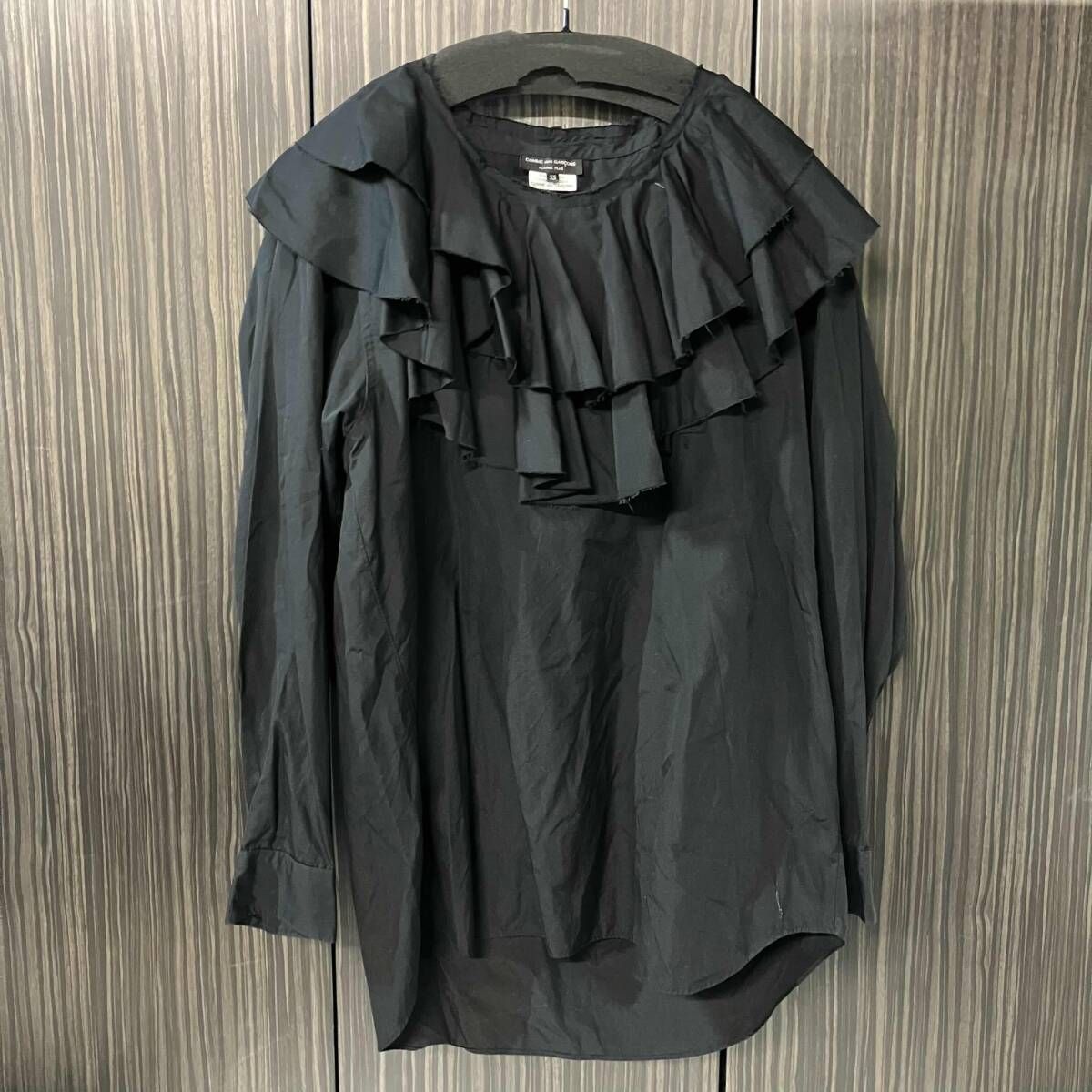 23SS COMME des GARCONS HOMME PLUS 長袖シャツ 襟フリルシャツ XSサイズ ブラック PK-B024 コムデギャルソンオムプリュス